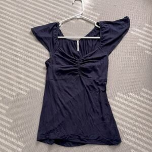 Free People navy ruffle top, sweetheart cut